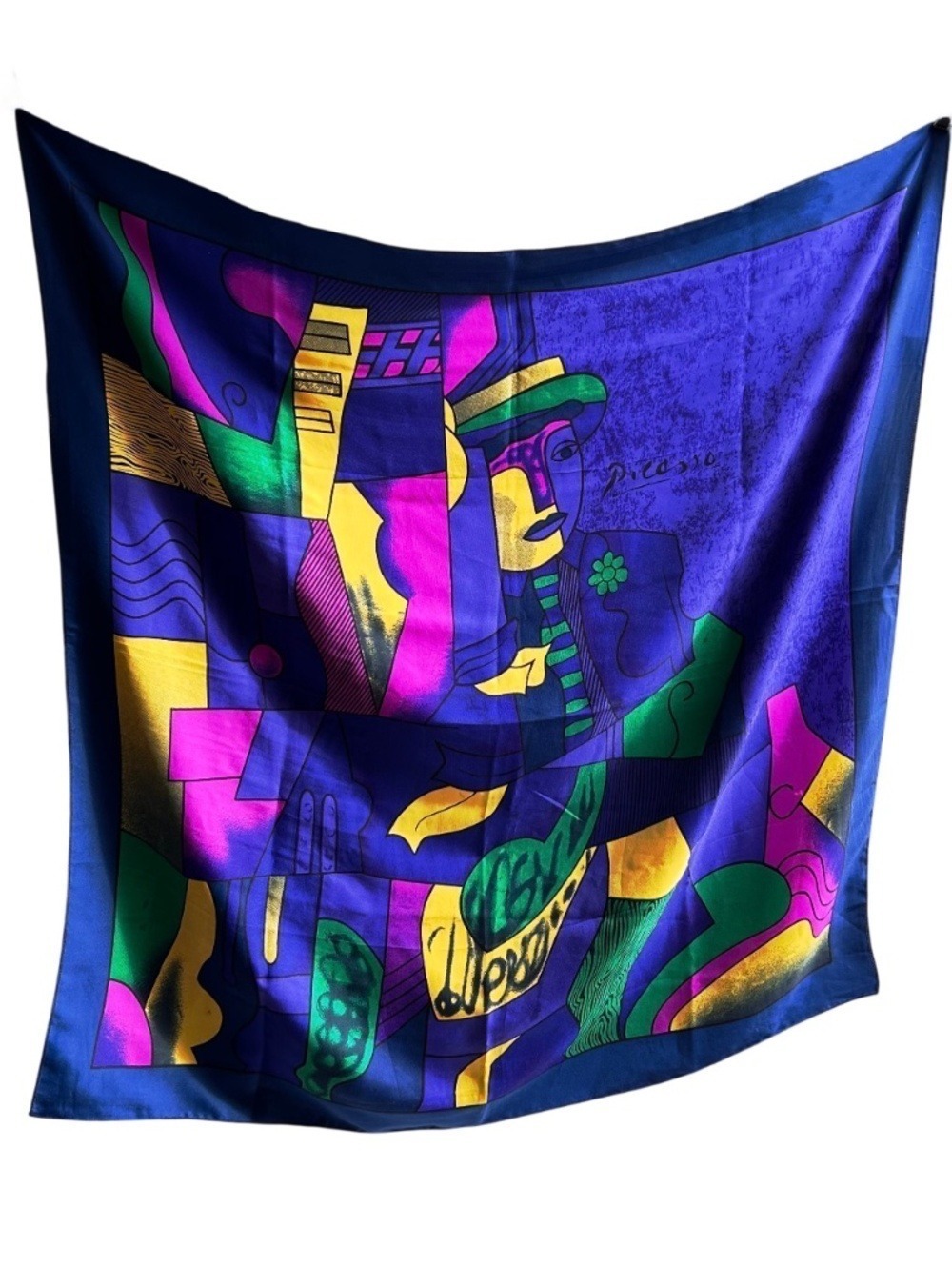 Vintage Picasso Cubist Woman Face Silk Scarf 34" x 34"